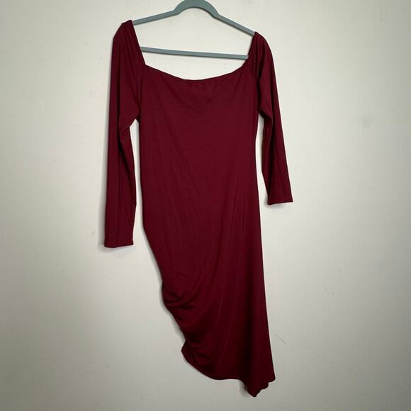 ASTR the Label Winnetka Asymmetric Off the Shoulder Sheath Dress in Wine NWT XL - Picture 5 of 8